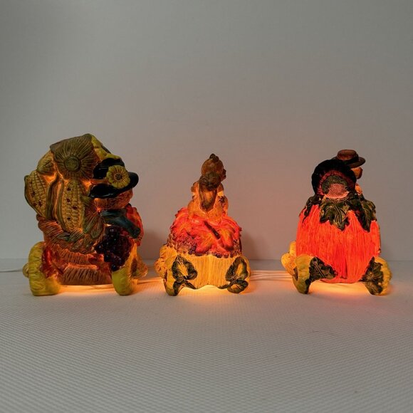 Vintage Ceramic Light-Up Train Set Autumn Harvest Fall Cornucopia Squirrels 3 pc - Picture 4 of 16